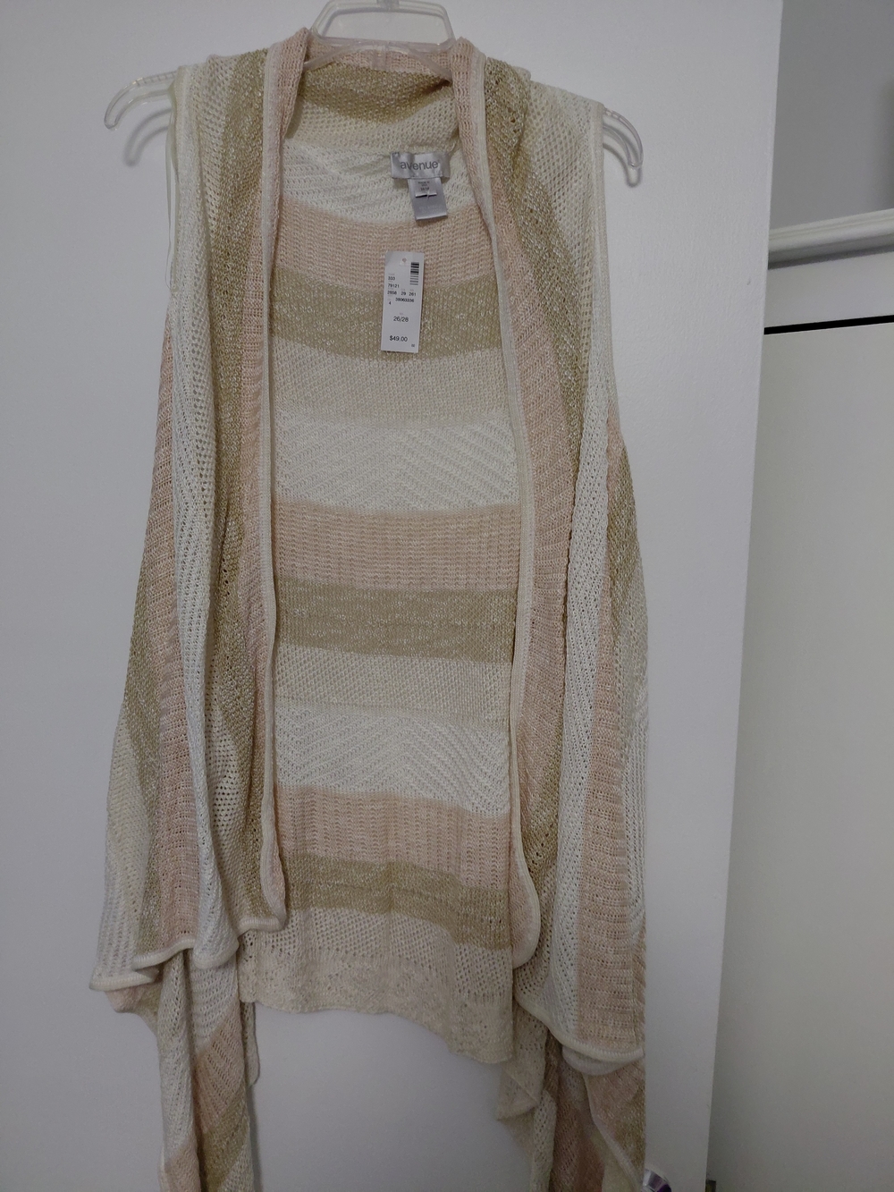 Avenue Open-Front Striped Sleeveless Cardigan - Cream, Tan, Olive